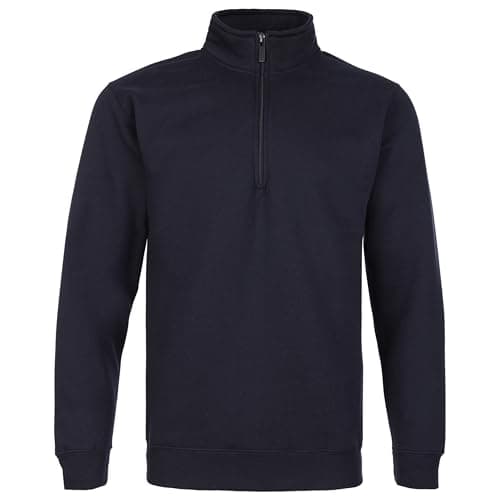 Image of Fort - Workforce 1/4 Zip Sweatshirt for Men - Size XL, Navy - Warm Brushed Fleece Jumper, Comfortable Workwear or Casual Top Layer - Polyester Cotton Blend, Elasticated Cuffs & Hem