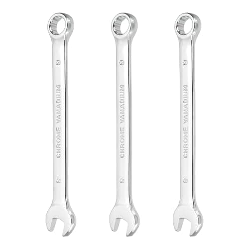 Image of sourcing map 3Pcs Combination Wrench 9mm Metric 12-Point Box and Open End CR-V Steel Double Ended Spanner Tool for Automotive Pipe Furniture Machinery DIY Repair, Silver White