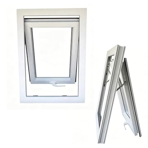 Image of Top Hung Window with Turn Handle, White Aluminium Frame Shed Windows for Basement, Mobile Home/Warehouse Brick House Flush Mount Windows(35x65cm/14x26in)