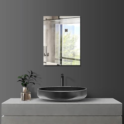 Image of DYLISEA Self Adhesive Wall Mirror HD Glass 30x40cm Frameless Bathroom Mirror with No Drill, Decorative Small Rectangle Wall Mirrors for Bathroom Hallway Bedroom Living Room