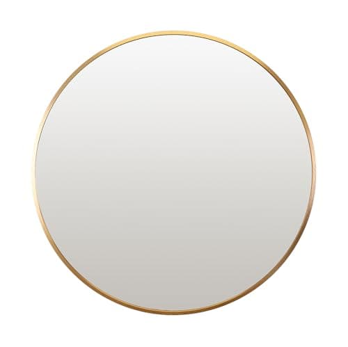 Image of Select Mirrors Oslo Wall Mirror - Modern Style Aluminium Bathroom Mirror - Round Living Room Decor - 4mm HD Glass Mirror - Bathroom Wall Decor with Aluminium Frame - 50cm dia - Gold