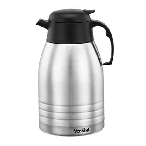 Image of VonShef Thermal Hot Drinks Flask Jug, 2L Tea & Coffee Dispenser, Vacuum Insulated Double Walled Stainless Steel Carafe Flasks with Stay Cool Handle, Tea Urn for Hot & Cold Drinks