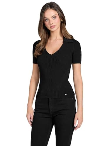 Image of Guess Womens Eco Short Sleeve Stella Sweater, Black, XS