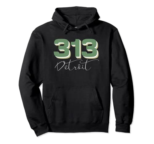 Image of 313 Detroit Michigan Area Code Stacked Script Pullover Hoodie