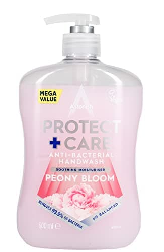Image of Astonish Protect and Care Kind to Skin Moisturising Anti-Bacterial Hand Wash Soap, Peony Bloom, 600ml