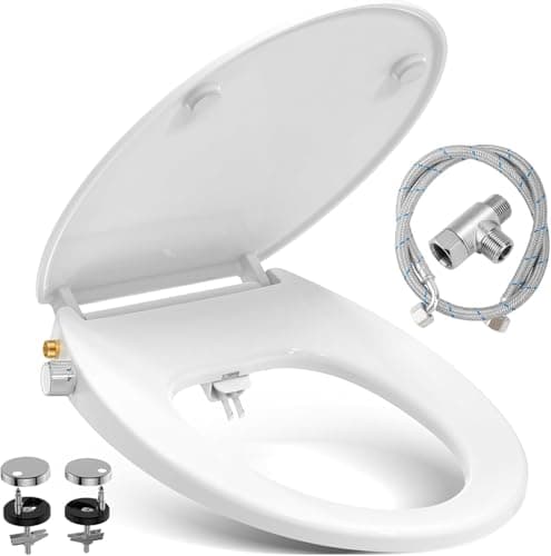 Image of Toilet Seat Soft Close with Bidet - YEAUPE PRO Universal Oval Toilet Lid White, Non-Electric Toilet Seats with Self-Cleaning Double Nozzles, Separate Back and Female Cleaning (White Oval)