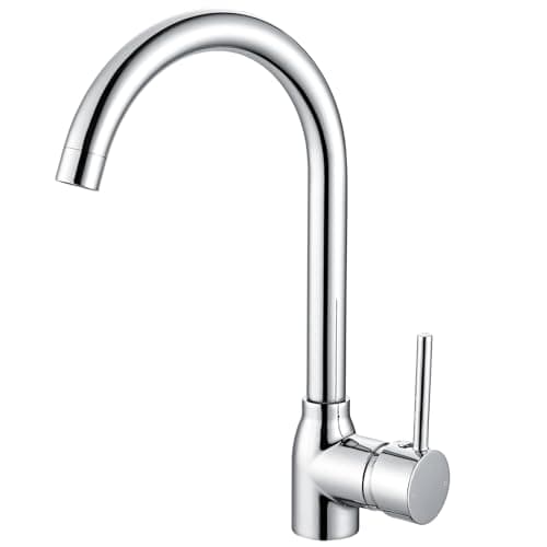 Image of Hapilife Kitchen Sink Mixer Tap Single Lever Monobloc Polished Chrome Mixers Taps 1 Hole Swan Neck Modern 360° Swivel Spout Mono Faucet with UK Standard Fittings