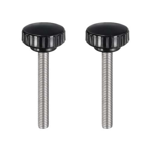 Image of sourcing map 2pcs Knurled Clamping Knobs M8 x 70mm Metric 304 Stainless Steel Male Thread Thumb Screw on Type 30mm Plastic Round Head Threaded Hand Bolt Stud Knobs Black