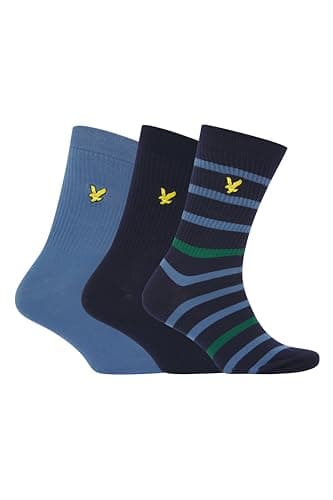 Image of Lyle & Scott Men's Sports Socks Fabian 3 Pairs Multipack UK 7-11 Assorted Colours (Stripe/Blue Horizon/Peacoat)