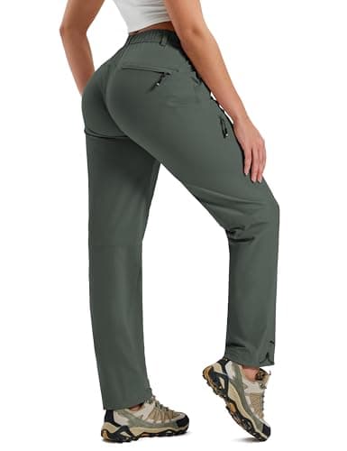 Image of MoFiz Women's Walking Trousers Waterproof Hiking Trousers for Laidies Lightweight Quick Dry UPF 50 Cargo Pants with Zip Pockets for Outdoor Sports Army Green M