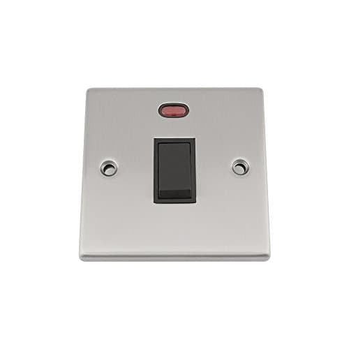 Image of 20A Double Pole Switch - Satin Matt Chrome Square - Black Insert Plastic Switch - DP Water Heater Switch with Neon Indicator