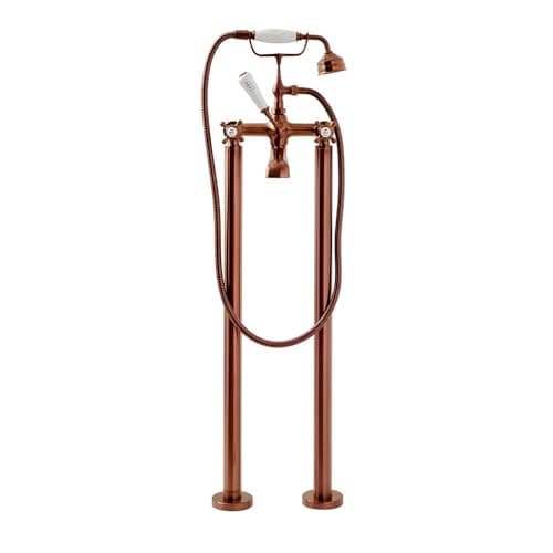 Image of Milano Elizabeth Freestanding Bath Shower Mixer Tap Crosshead Handles - Brushed Copper