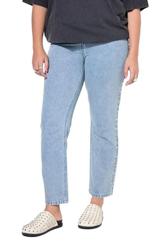 Image of Studio Untold Womenswear Plus Size Curvy Mom Jeans, mom Shape, 5-Pocket, Decorative Beads Light Blue 16 848155901-42