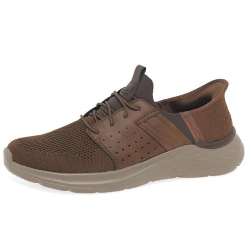 Image of Skechers Men's Garner NEWICK Slip-On, Dark Brown Textile/Synthetic, 9 UK