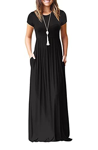 Image of GRECERELLE Womens Maxi Dress Ladies Summer Casual Short Sleeve Long Dresses with Pocket for Daily, Holiday, Travel, Maternity (Black, XL)