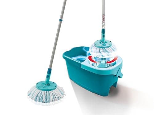 Image of Leifheit Clean Twist Disc Mop Ergo Mop and Bucket, Floor Mop with Moisture-Controlled Spin Mop, Easy-Steer 360 Joint Microfibre Mop Head, 33cm Wide, Twist Mop