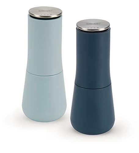 Image of Joseph Joseph Editions Milltop Non-Spill Salt and Pepper Mill Set Refillable with Ceramic Grinding, Blue, set of 2