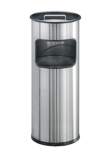 Image of Durable Waste Bin Metal with Round Ashtray - Silver