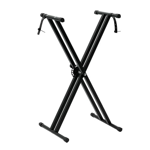 Image of Crystals Foldable Electronic Keyboard Piano Stool and Stand - Double Braced X Frame - Black