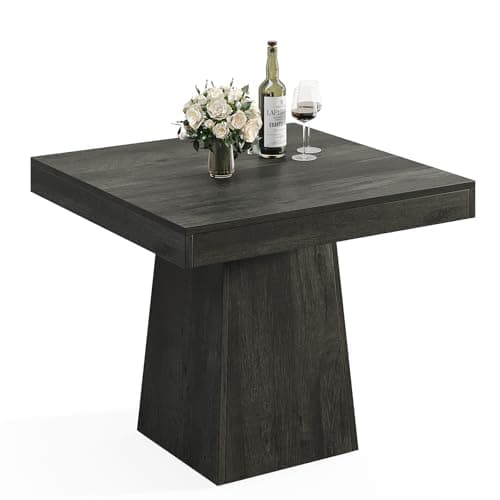 Image of Tribesigns Dining Table for 4, 80cm Square Kitchen Table, Small Dinner Table with Sturdy Pedestal Base, for Home Dining Room, Living Room, Kitchen, Grey