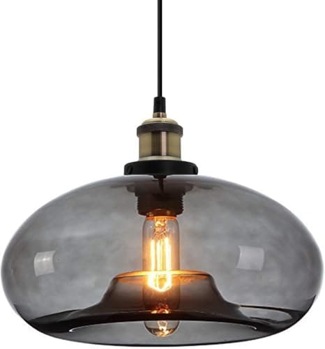 Image of ZTTECH 11" Smoke Grey Glass Pendant Light Industrial Vintage Design Suitable for Kitchen Island Bedroom Dining Room Adjustable Height E27 Bulb Compatible(Smoke Grey)