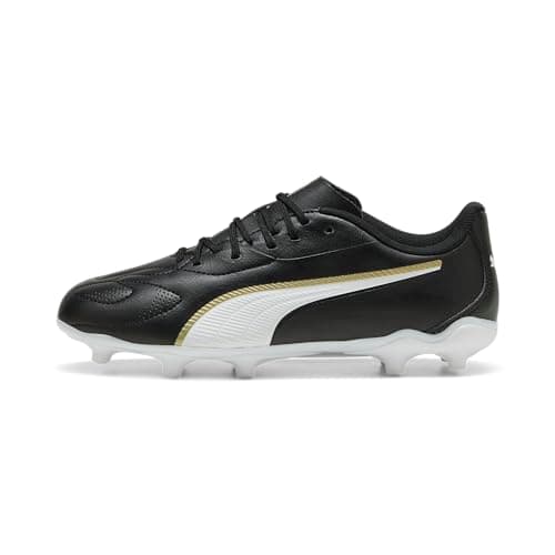 Image of PUMA King 20 Play FG/AG JR Soccer Shoe, Black White Gold, 5.5 UK