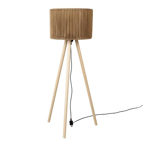 Image of Jolliman Rattan Floor Lamp with Wood Tripod Stand Handwoven Lampshade, Tall Standing Lamp Farmhouse Bedside Light for Living Room, Bedroom, Office, Corner Reading Lamp