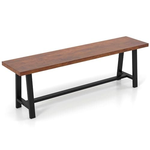 Image of COSTWAY Dining Bench, 153 cm Long Hallway Bench Seat with Metal Frame, 3 Person Lounge Dinner Stool for Kitchen Living Room