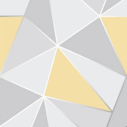Image of Fine Décor FD41991 UK Apex Geo Sidewall Wallpaper, Yellow/Grey