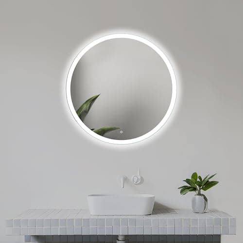 Image of Home Glow 50cm Round Bathroom Mirror with LED Lights, Round LED Bathroom Mirror with Touch Switch equiped with natural white Front Light.