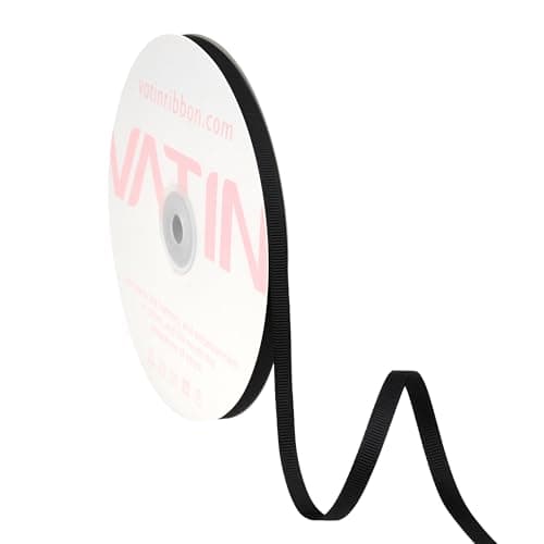 Image of VATIN Solid 6mm X 45 Metres Black Grosgrain Ribbon 23 Metres Each Roll Perfect for Crafts, Wedding Decor, DIY Hair Accessories, Sewing, Gift Package Wrapping and More