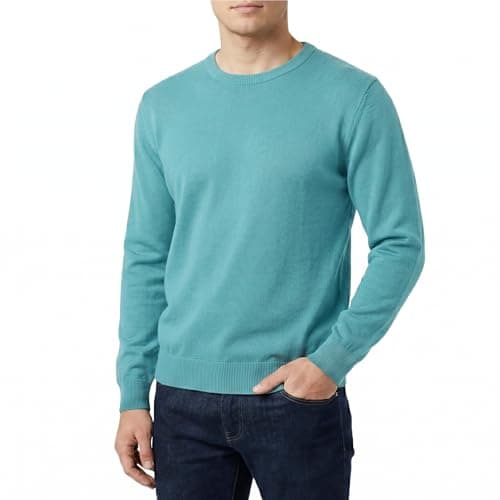 Image of Castle Point Men’s 100% Cotton Knitted Jumper Lightweight Crew Neck V-Neck Pullover Sweater Classic Everyday Casual Knitwear (Moss, M)