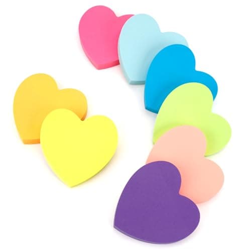 Image of Heart Shaped Post It Notes 8 Pads (640 Sheets) - 70x70mm Cute Sticky Notes Set, 8 Bright Colors Collection for School Supplies, Office & Party Gifts Self-Stick Removable Memo Pads