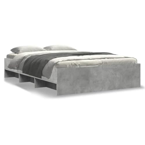 Image of SooIarix Concrete Grey Bed Frame, 120 x 190 cm, Made of Wood Material with Slatted Frame, Open Storage Space, Sturdy Design for Restful Sleep in the Bedroom, Easy Assembly, Durable Surface