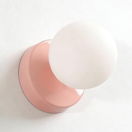 Image of Jatwefiv Glass Ball Wall Lights Modern Simple Wall Lamp Indoor Circle Small Sconces Minimalist Wall Light for Living Room Bedroom Bedside Hallway Hotel Office,Pink
