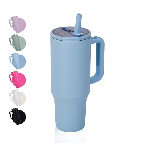 Image of CherryKelly 40oz (1200ml) Tumbler with Handle & Flip Straw | Stainless Steel Travel Coffee Mug | Insulated Thermal Cup | Hot & Cold Drinks Water Bottle | BPA-Free - Sky Blue