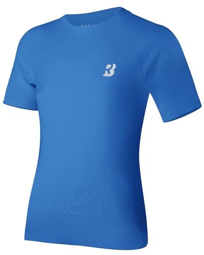Image of Roadbox Boys Short Sleeve Compression Shirt, Kids Base Layer, Quick Dry, Breathable Sports Top for PE, Football Royal-Blue