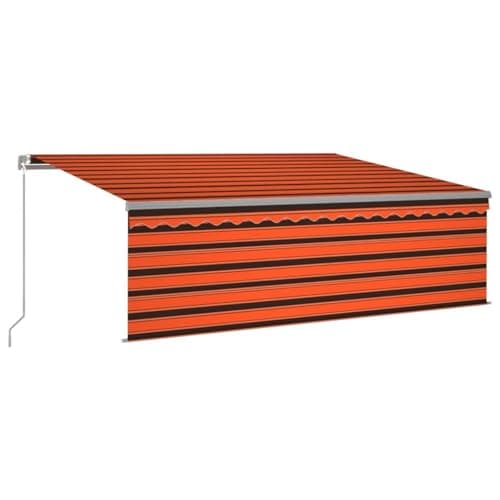 Image of vidaXL Manual Retractable Awning with Blind&LED Outdoor Living Door Awning Folding Arm Patio Garden Awning Manual Retractable 4.5x3m Orange&Brown