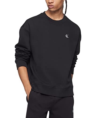 Image of Calvin Klein Men's Relaxed Fit Monogram Logo Fleece Sweatshirt, Black Beauty, XGG