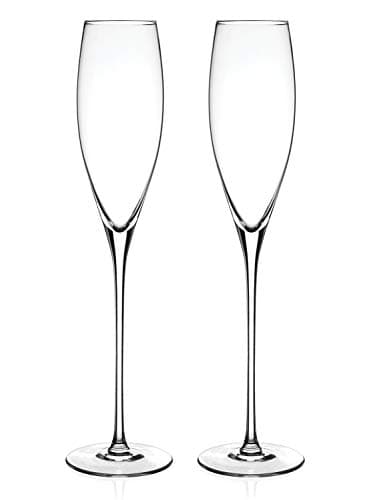 Image of DIAMANTE Champagne Flutes Crystal Prosecco Glasses Pair - ‘Elegance’ Collection Undecorated Crystal - Set of 2
