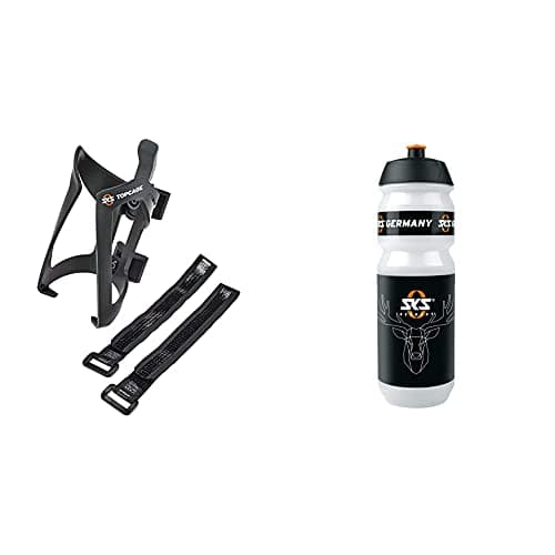 Image of SKS Anywhere Cycling Bike Bottle Cage Bottle Holder Adapter Including Topcage Road Mountain Gravel E-Bike Compatible, Universal, Black AWB5 Drinking Bottle - Clear, 0.75 Litres
