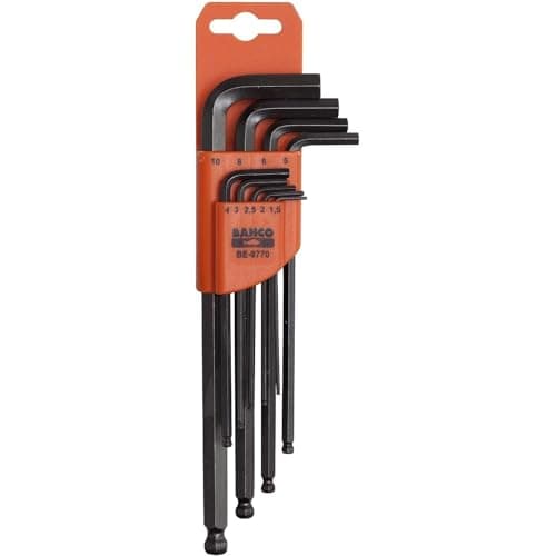 Image of Bahco BE‑9770 Metric Long Ball End Hex L‑Key Set, 9 Piece Tool Set with Extended Reach and Ball End Design for Smooth Access and Controlled Fastening in Workshop and DIY Tasks