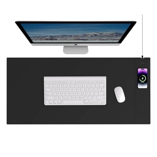 Image of Magnetic Wireless Charging Mouse Pad, 35.4" x 16.8" Extra Large Desk Pad, Waterproof Microfiber Leather Mouse Pad, Charcoal Black Computer Mouse Mat for MacBook, PC and Laptop