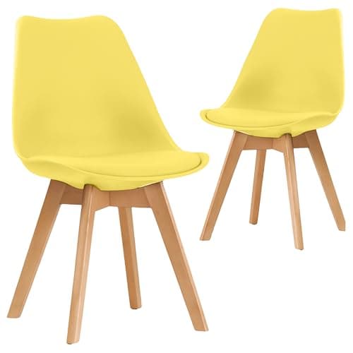 Image of JupiterJX Dining Chairs Set Of 1,2 & 4 Wooden Legs Soft Cushioned Pad Seat, Modern Retro Tulip Kitchen Chairs For Home Bedroom Cafe Lounge Dining Office (2, Yellow)