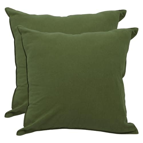 Image of Betadistor Green Cushions Covers 45cm x 45cm Set of 2, Cotton Linen Cushion Covers 18x18 for Sofa Bed Chair, Square Pillowcases with Invisible Zipper, 18x18 cm, Moss Green, 519-0403