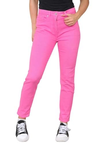 Image of M and CO Womens Mom Jeans Tapered Leg Straight Ladies High Stretch Denim Pants Pink Waist Size 16