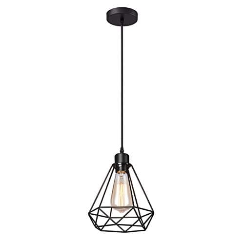 Image of iDEGU Retro Industrial Pendant Light, Vintage Cage Design Ceiling Light Shade Metal E27 Vintage Hanging Lamp Shade Black Pendant Light Fitting, Ø 20cm - Single