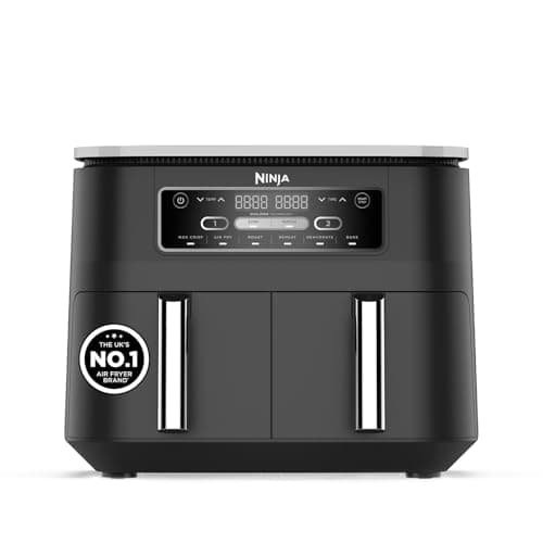 Image of Ninja Foodi Dual Zone Digital Air Fryer, 2 Drawers, 7.6L, 6-in-1, Uses No Oil, Air Fry, Max Crisp, Roast, Bake, Reheat, Dehydrate, Cooks 4-6 Portions, Non-Stick, Dishwasher Safe Baskets, Black AF300UK