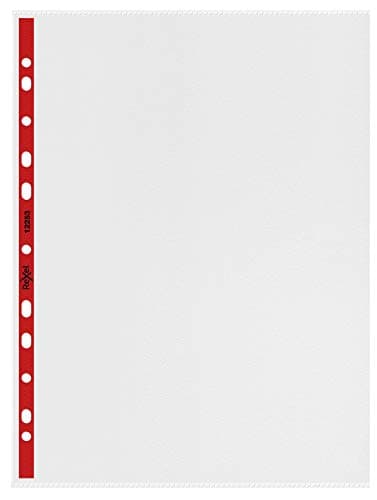 Image of Rexel Quality A4 Punched Pockets with Red Spine, Left Opening, Embossed, Pack of 25, 12253