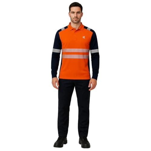 Image of kraftd Men’s Hi Vis T Shirt High Visibility Polo Safety Shirts with Long Sleeve Tee Contrast T-Shirt Top Reflective Breathable Lightweight Work T Shirt Polo Shirts (Yellow/Navy-XXL)